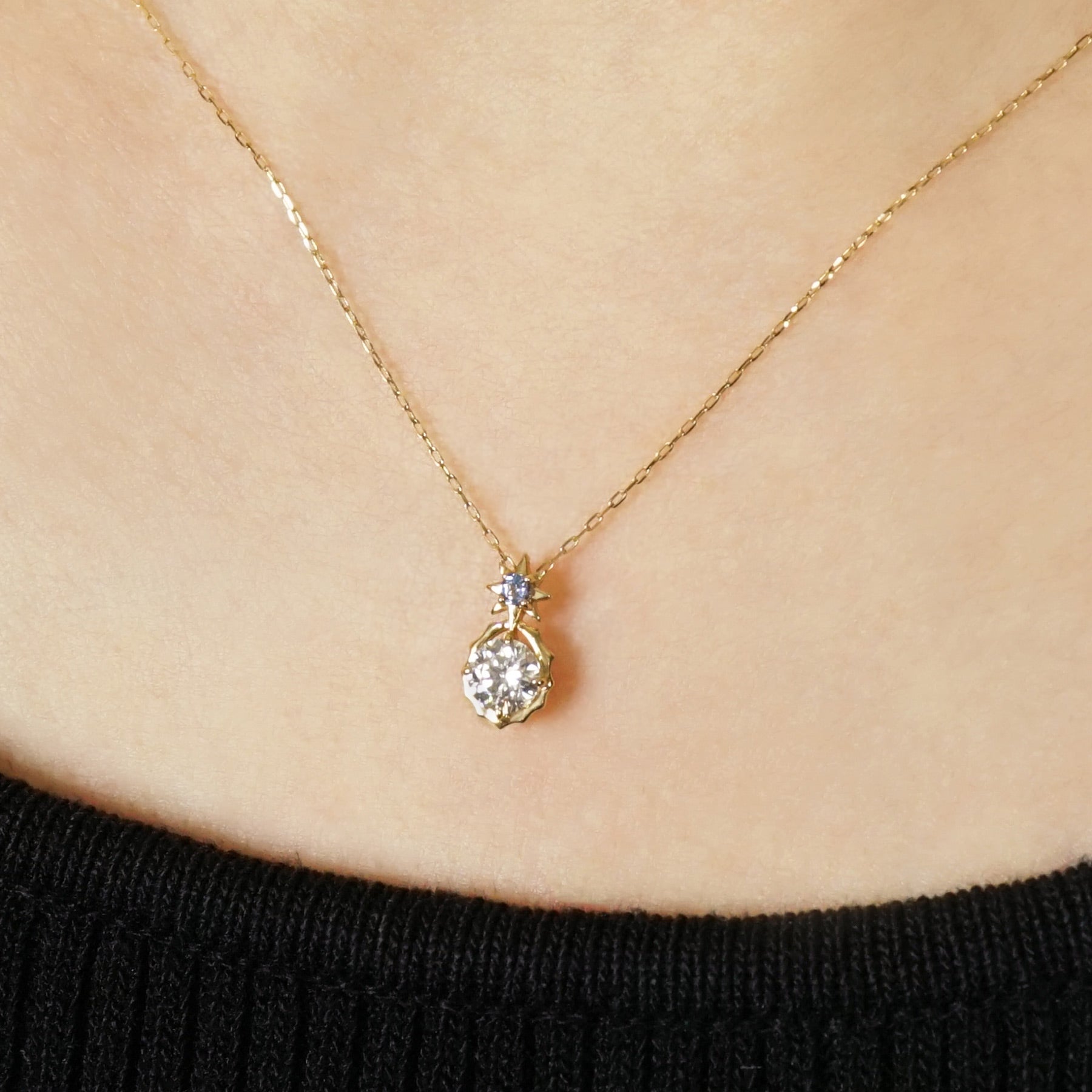 10K Sirius Moissanite Necklace (Yellow Gold) - Model Image