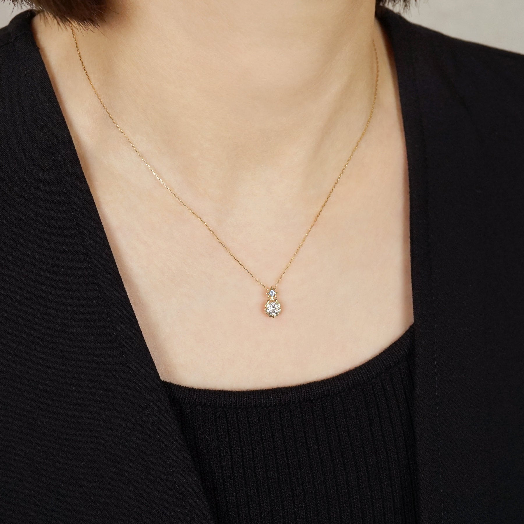 10K Sirius Moissanite Necklace (Yellow Gold) - Model Image