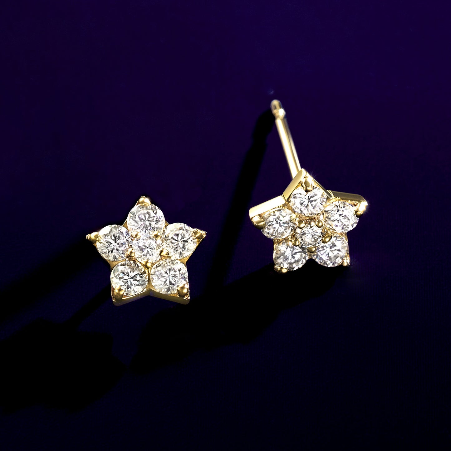 18K/10K Star Moissanite Earrings (Yellow Gold) - Product Image