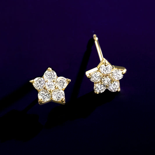 18K/10K Star Moissanite Earrings (Yellow Gold) - Product Image