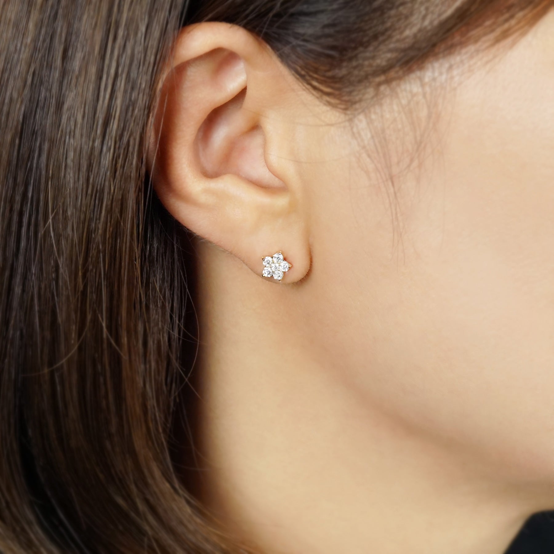 18K/10K Star Moissanite Earrings (Yellow Gold) - Model Image