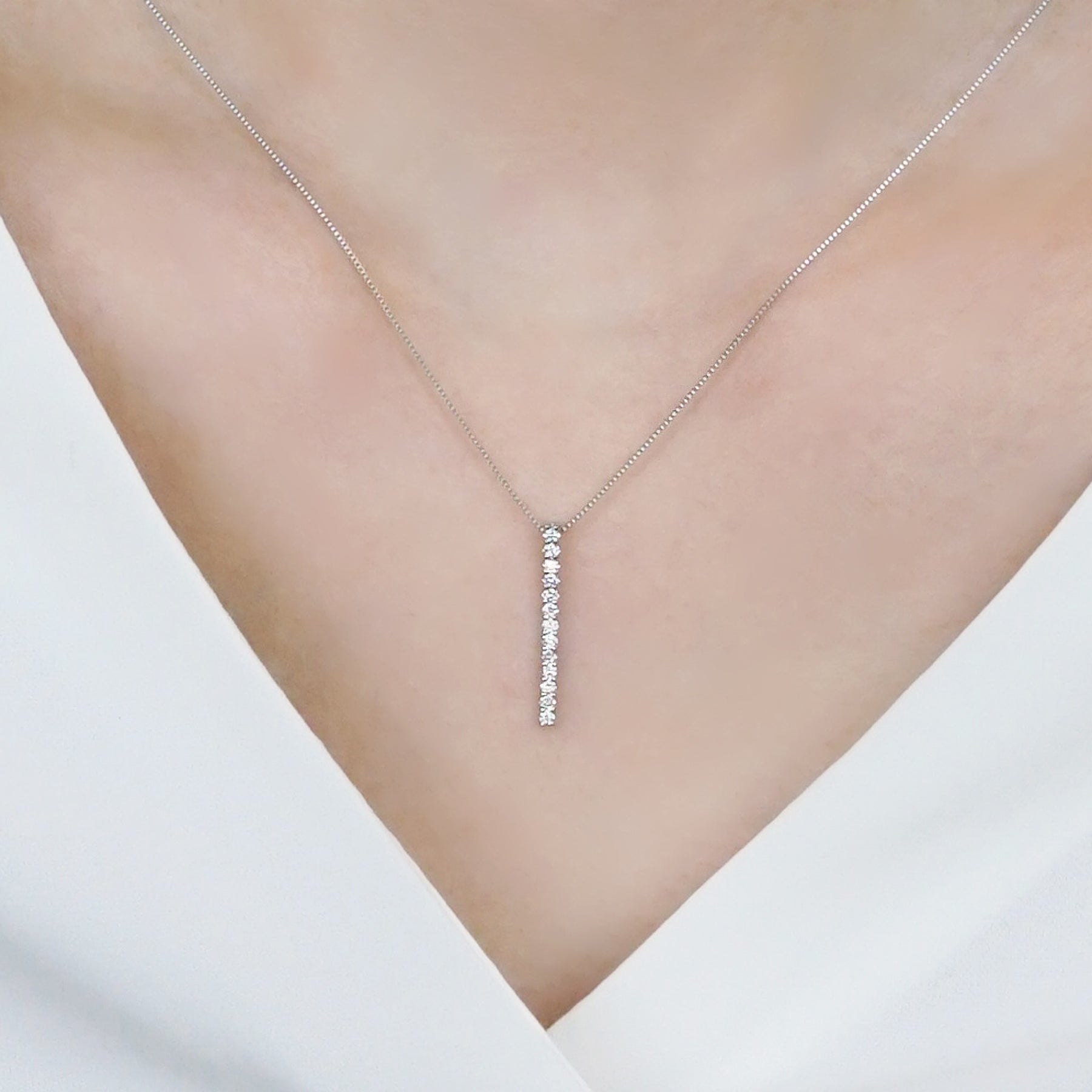 Platinum Diamond Straight Line Necklace - Model Image