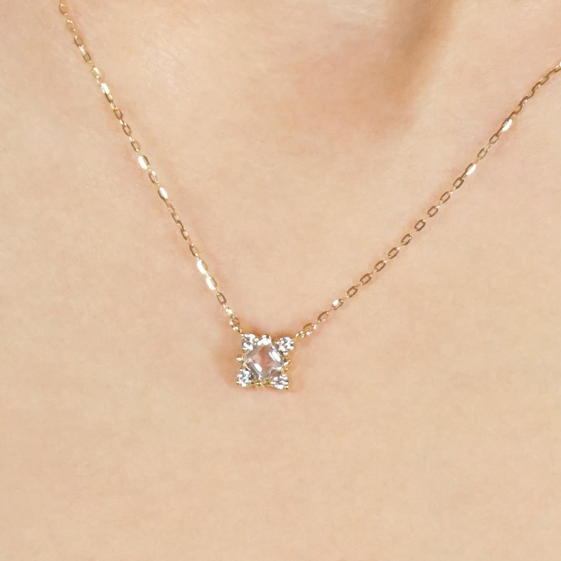 10K Diamond Square Necklace (Yellow Gold) - Model Image