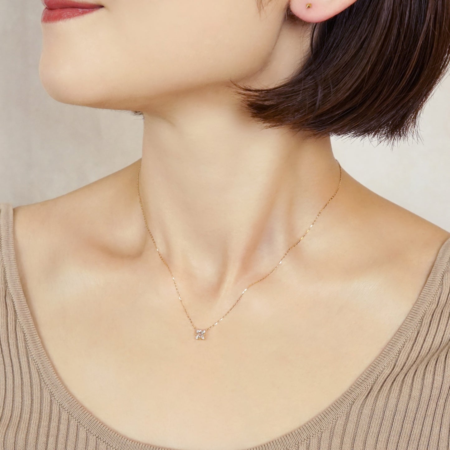 10K Diamond Square Necklace (Yellow Gold) - Model Image