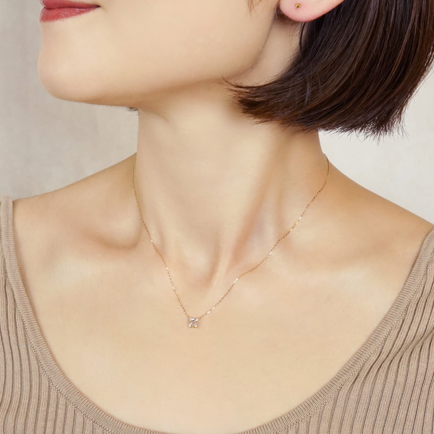 10K Diamond Square Necklace (Yellow Gold) - Model Image