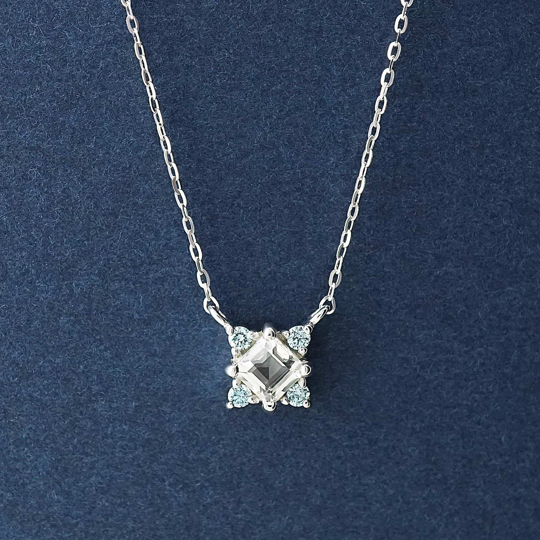 10K Ice Blue Diamond Square Necklace (White Gold) - Product Image
