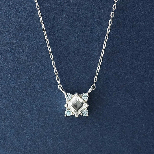 10K Ice Blue Diamond Square Necklace (White Gold) - Product Image