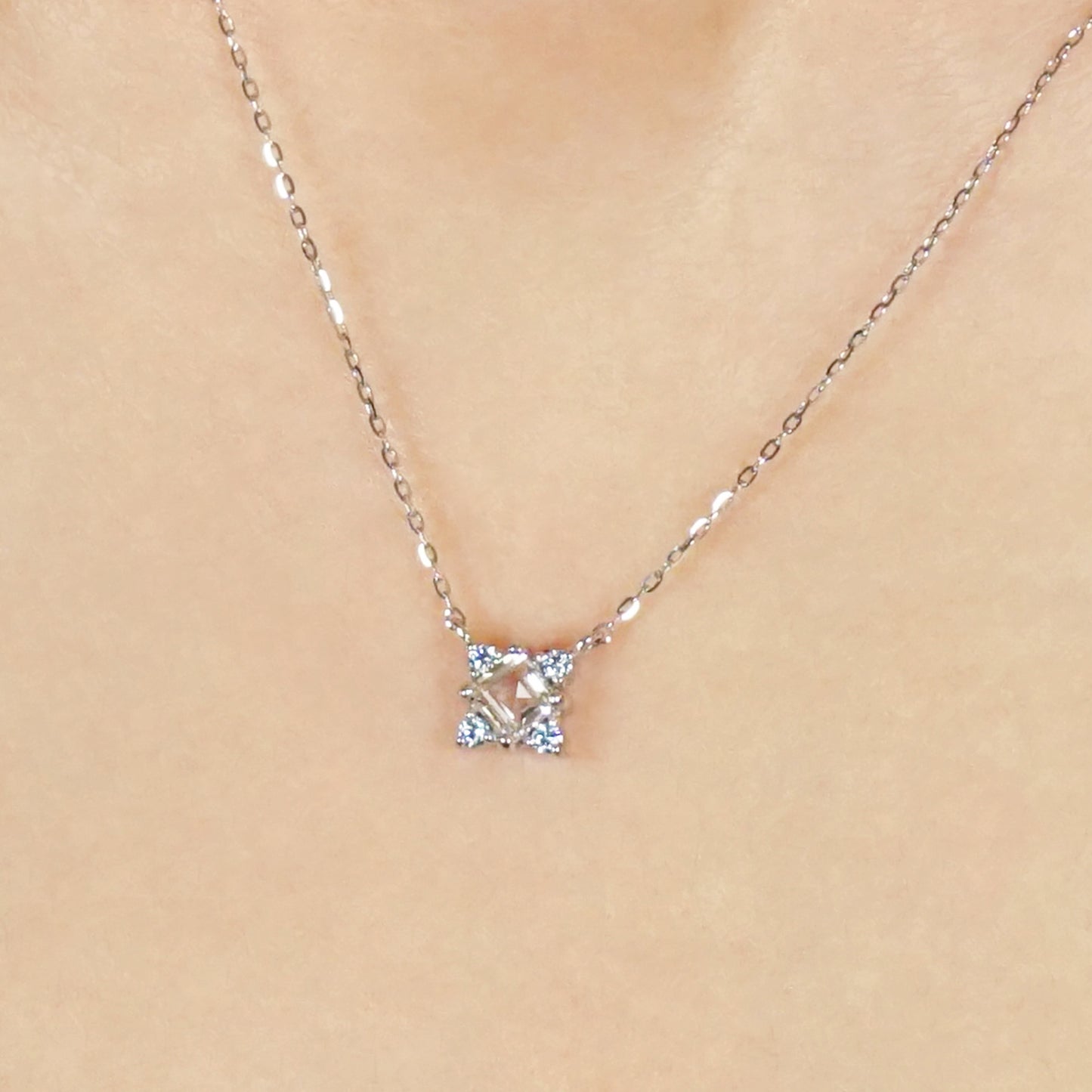 10K Ice Blue Diamond Square Necklace (White Gold) - Model Image