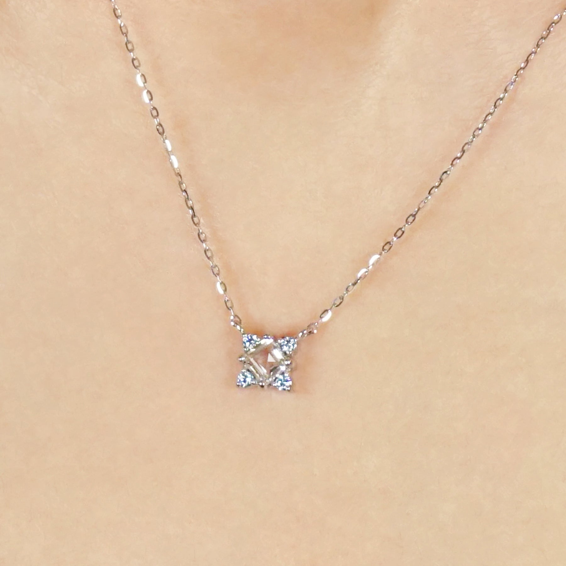 10K Ice Blue Diamond Square Necklace (White Gold) - Model Image