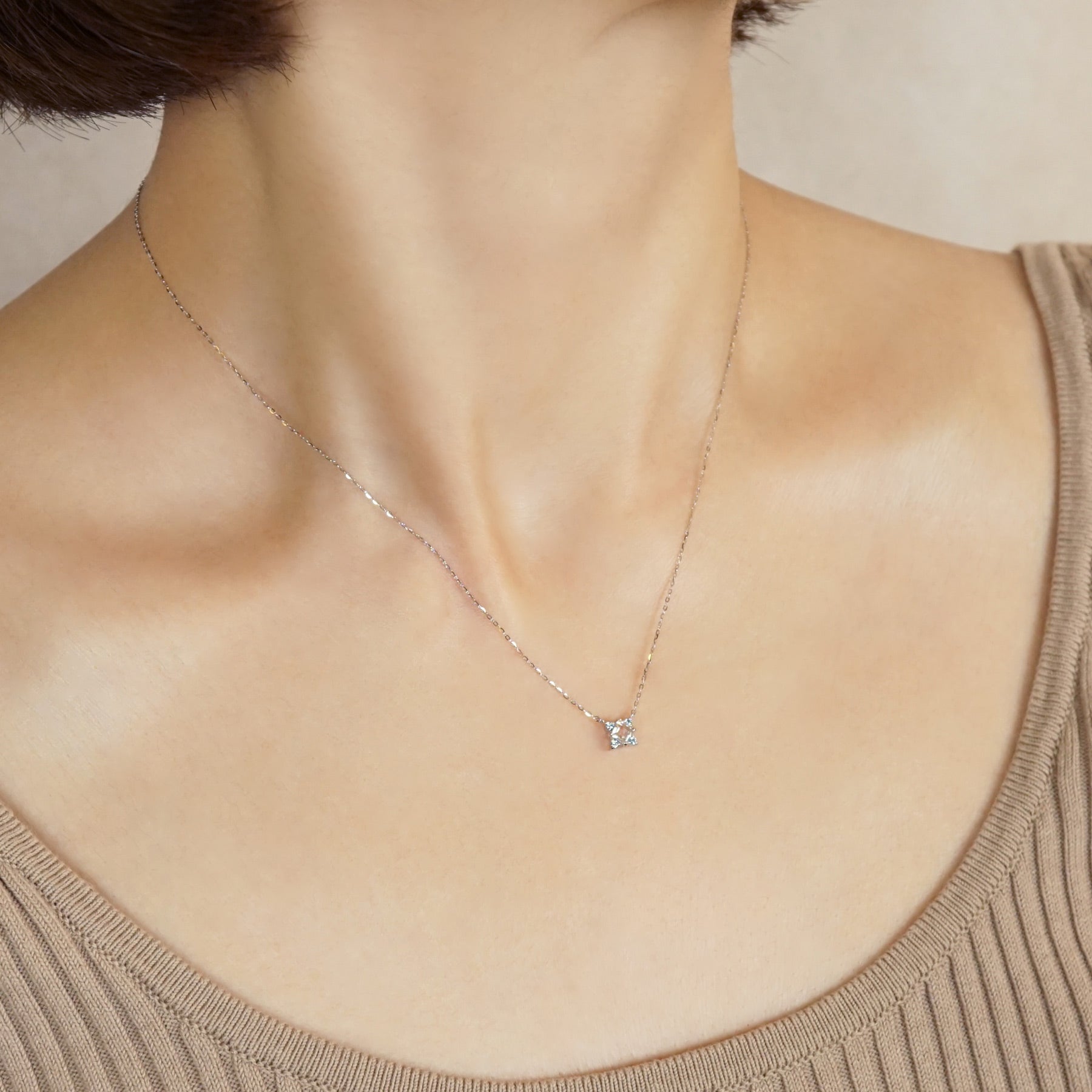 10K Ice Blue Diamond Square Necklace (White Gold) - Model Image