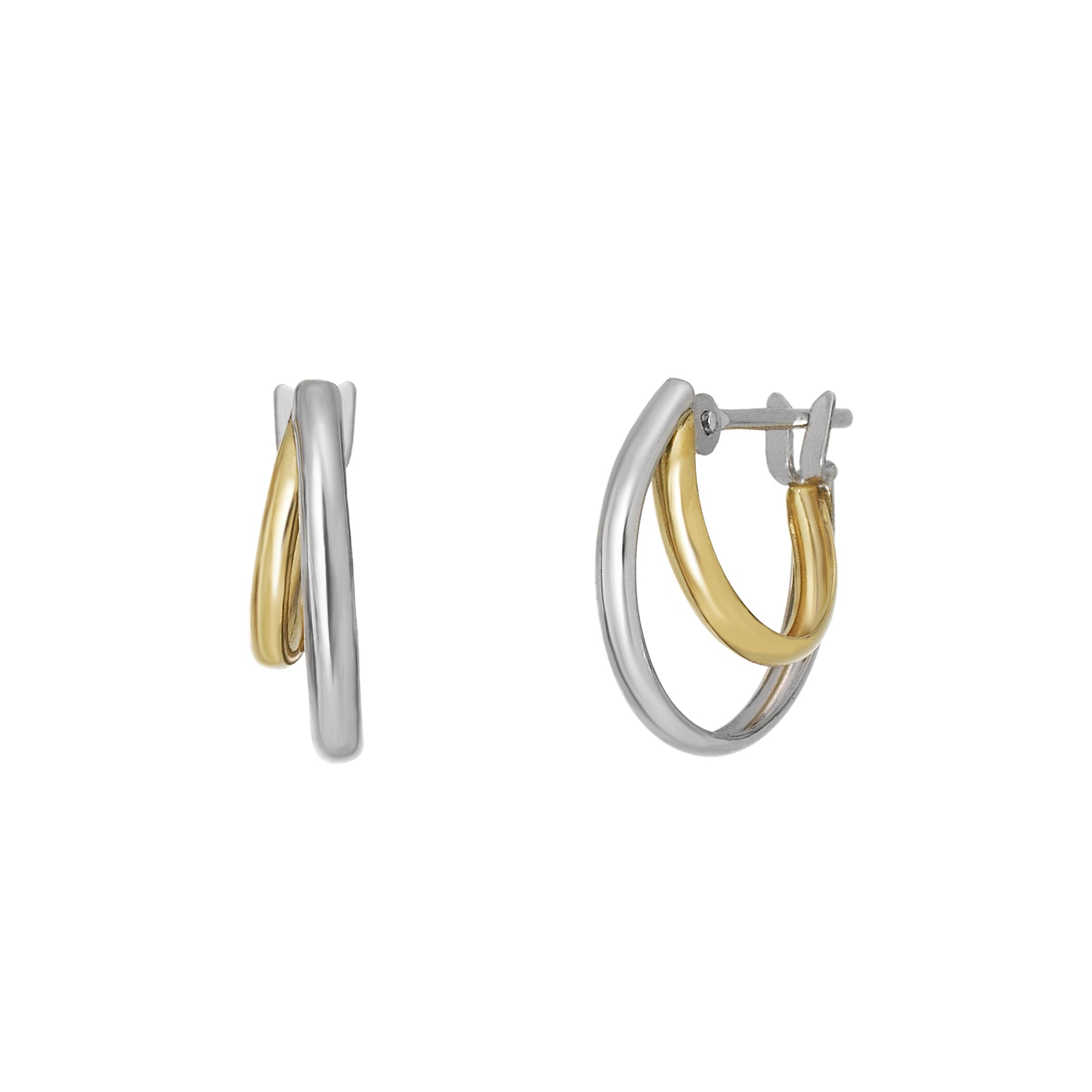 14K/10K Bicolor Double Hoop Earrings (White Gold / Yellow Gold) - Product Image