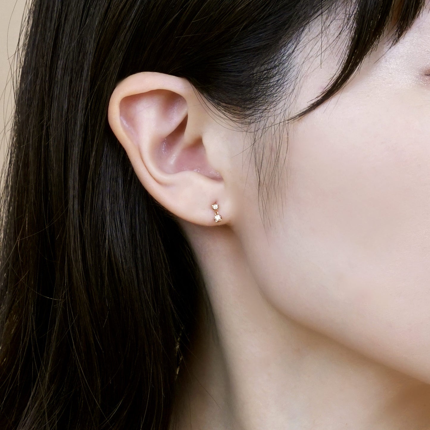 10K Twin Diamond Earrings (Rose Gold) - Model Image
