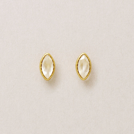 [Second Earrings] 18K Moonstone Marquise Cut Earrings (Yellow Gold) - Product Image