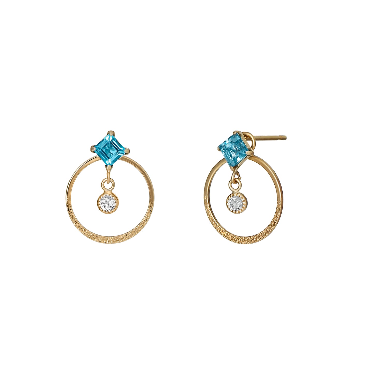 18K/10K Swiss Blue Topaz Circle 2Way Earrings (Yellow Gold) - Product Image