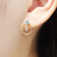 18K/10K Swiss Blue Topaz Circle 2Way Earrings (Yellow Gold) - Model Image