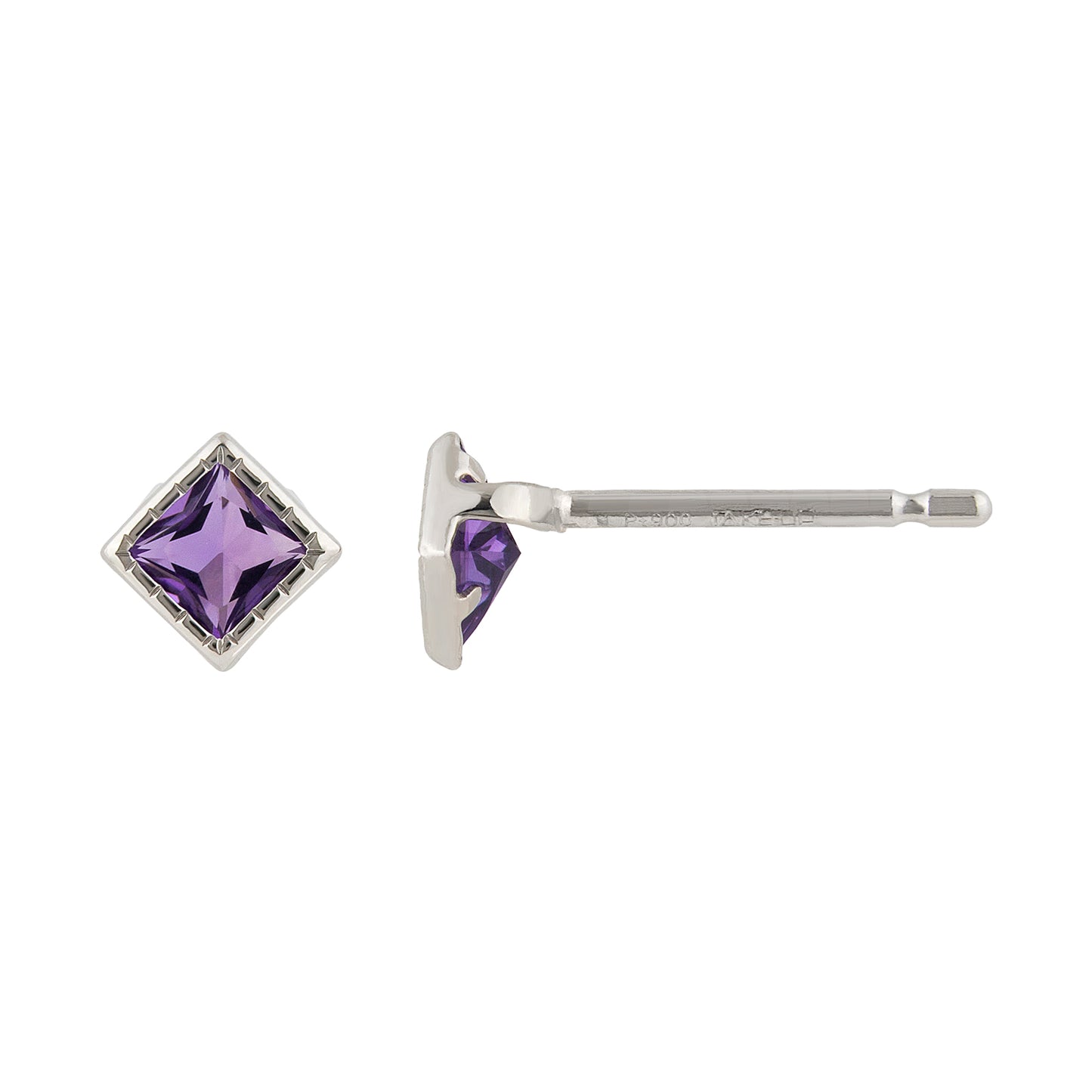 [Second Earrings] Platinum Amethyst Square Cut Earrings - Product Image