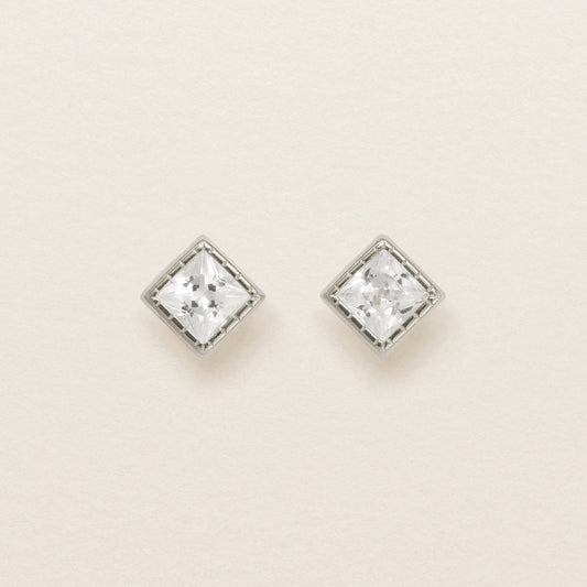 [Second Earrings] Platinum Cubic Zirconia Square Cut Earrings - Product Image