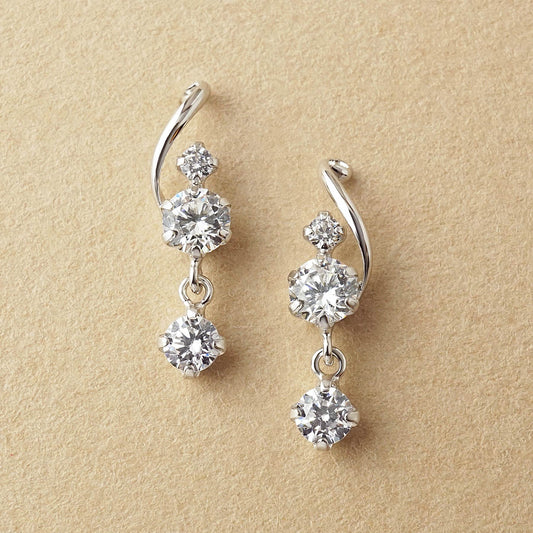 10K Twisted Line Swinging Earrings (White Gold) - Product Image