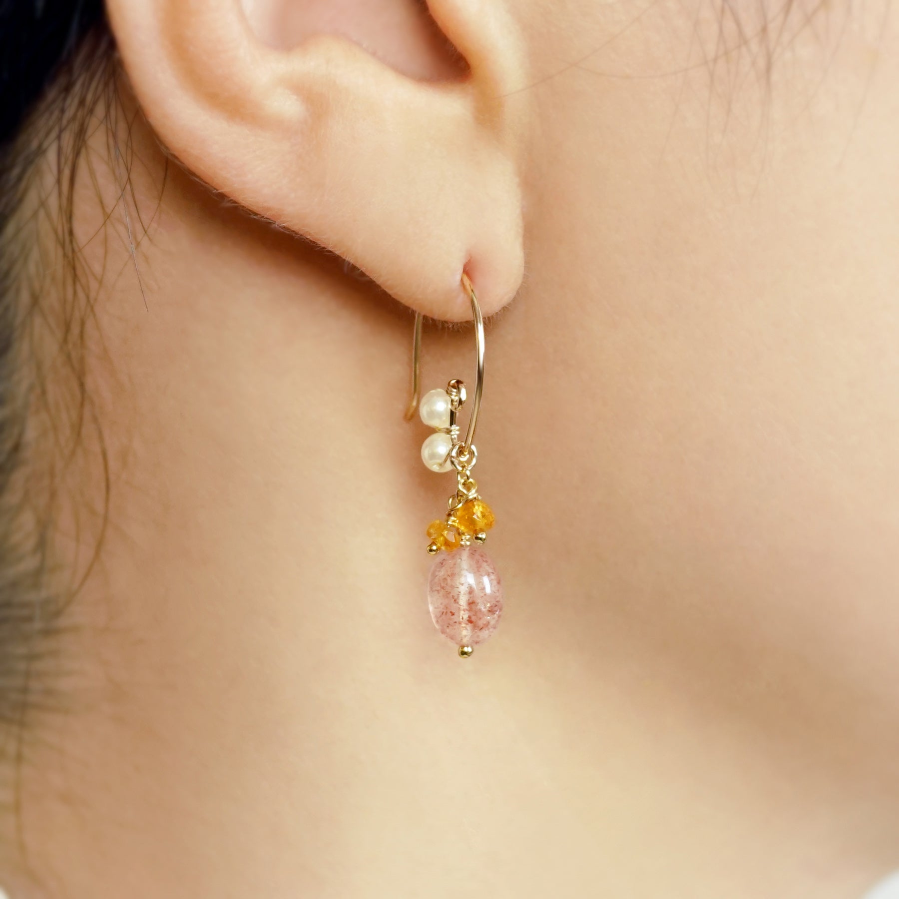 [Palette] Gold Filled Strawberry Quartz Charms - Model Image