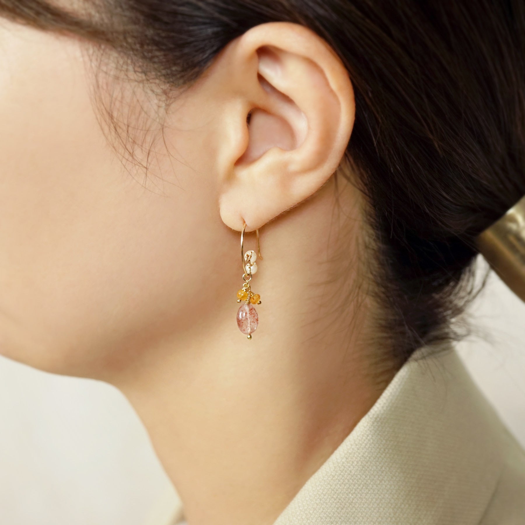 [Palette] Gold Filled Strawberry Quartz Charms - Model Image