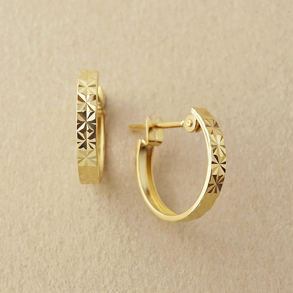18K Flower Cut Hoop Earrings (Yellow Gold) - Product Image