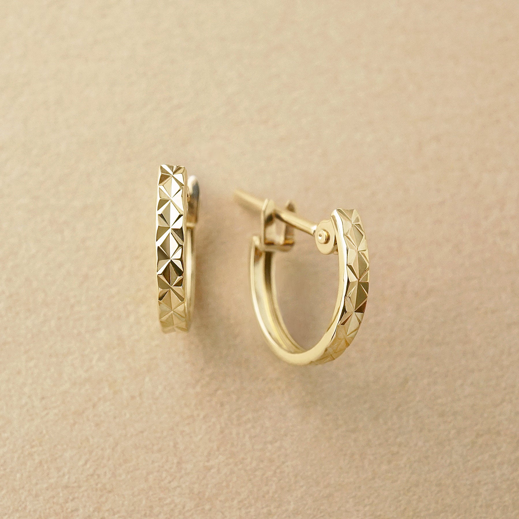 10K Faceted Mini Hoop Earrings (Yellow Gold) - Product Image