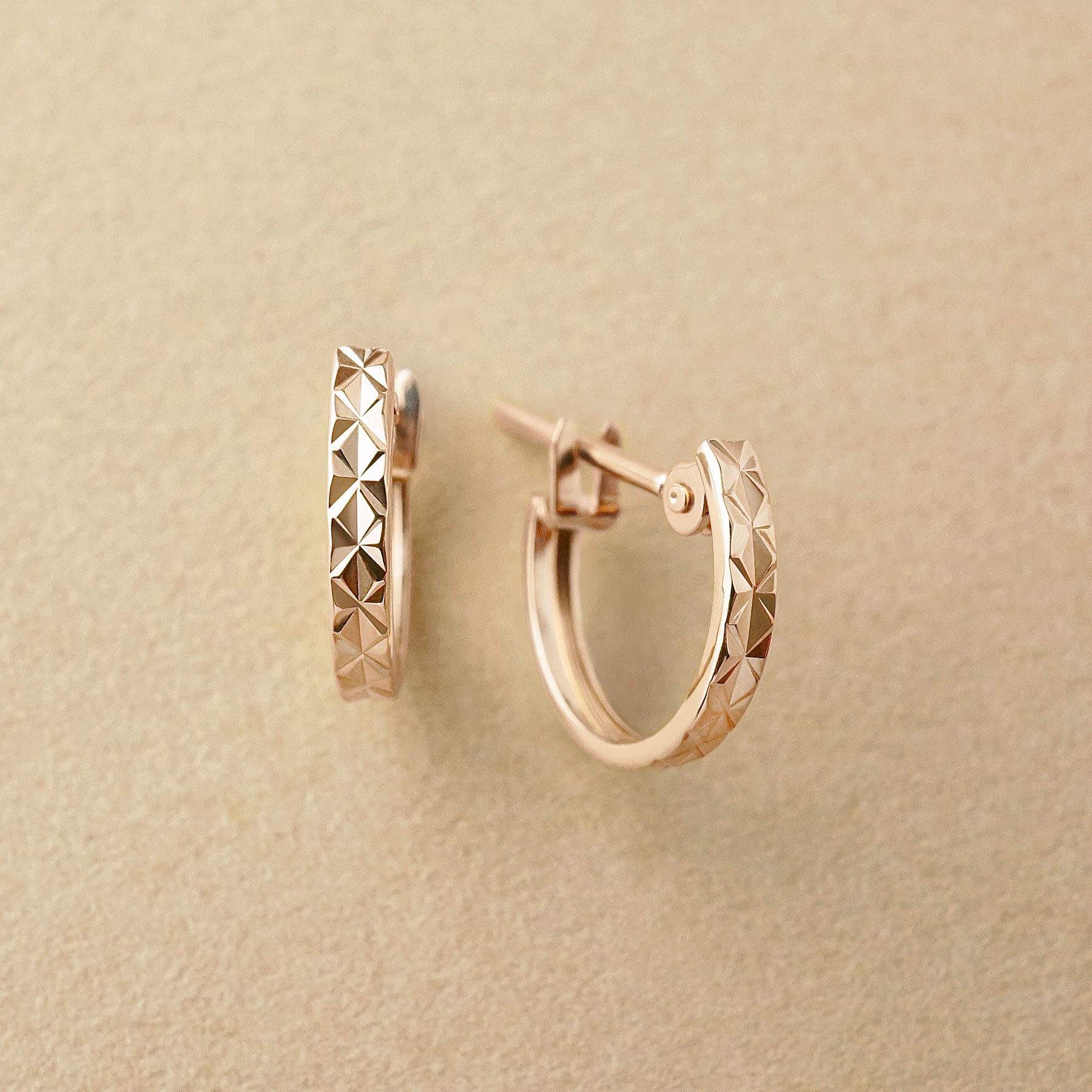 10K Faceted Mini Hoop Earrings (Rose Gold) - Product Image