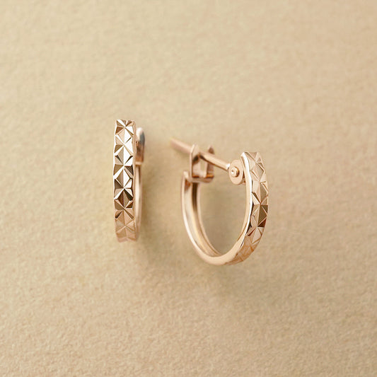 10K Faceted Mini Hoop Earrings (Rose Gold) - Product Image