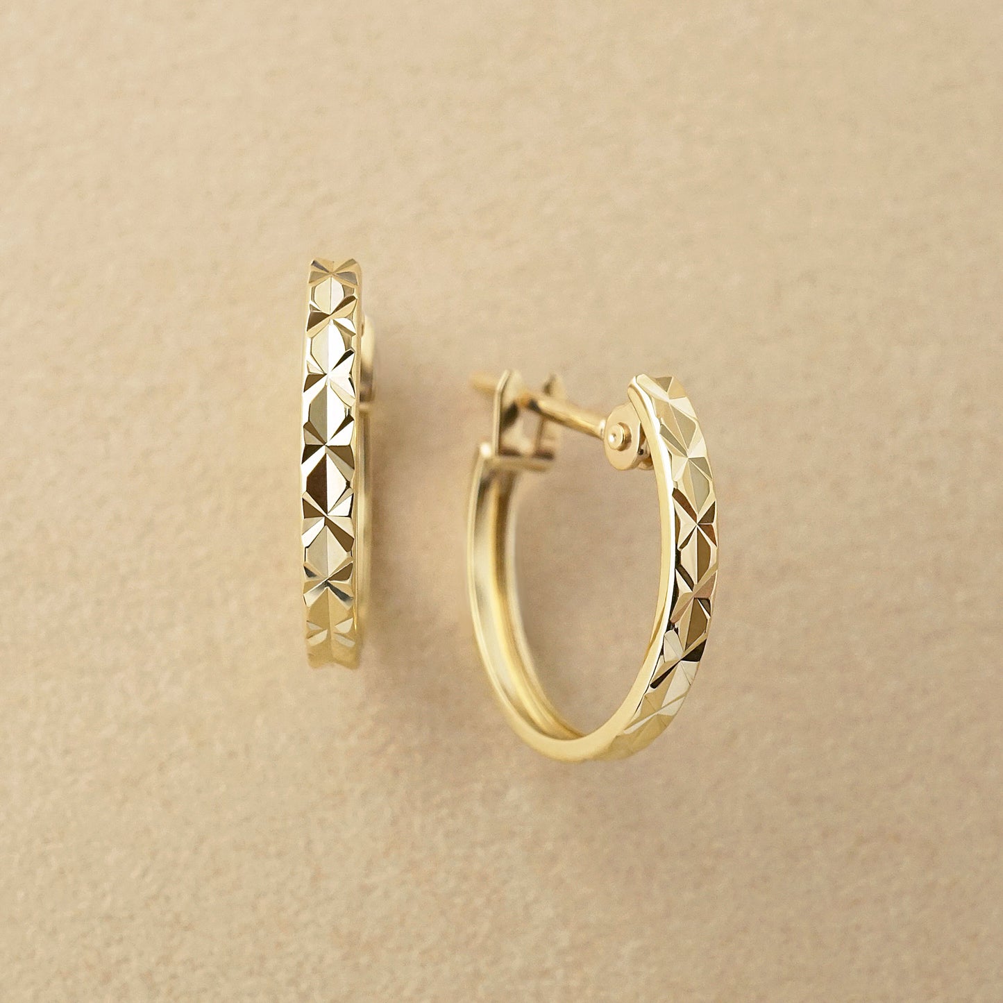 10K Faceted Hoop Earrings (Yellow Gold) - Product Image