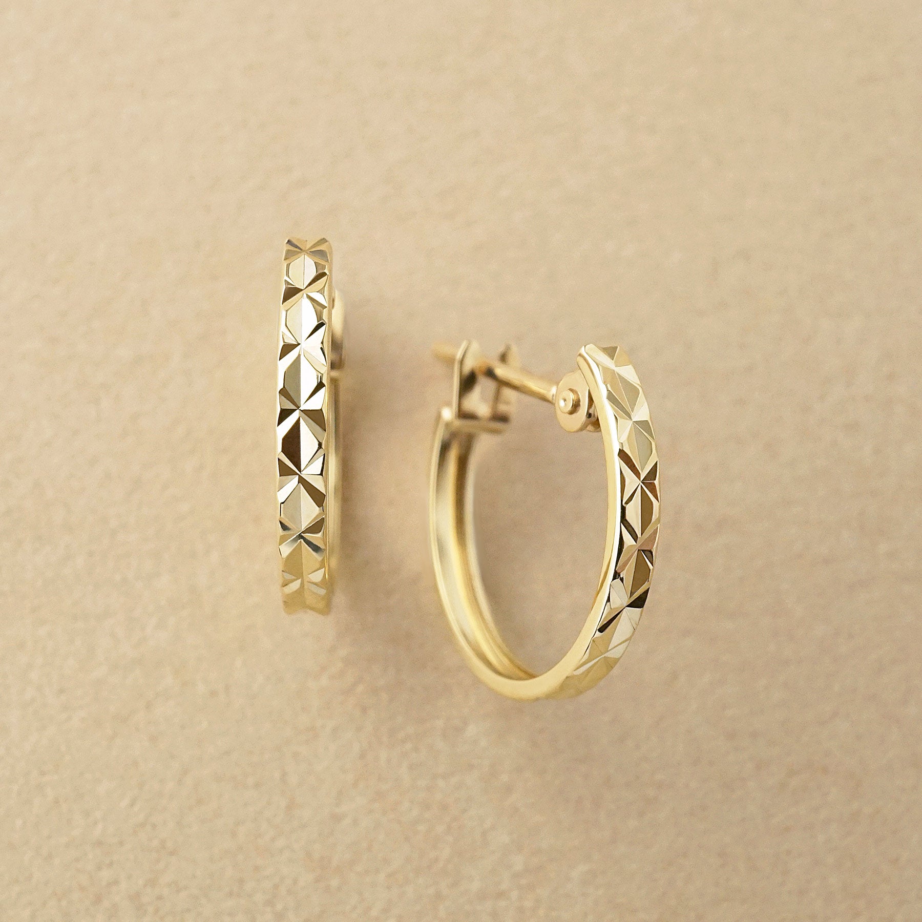 10K Faceted Hoop Earrings (Yellow Gold) - Product Image
