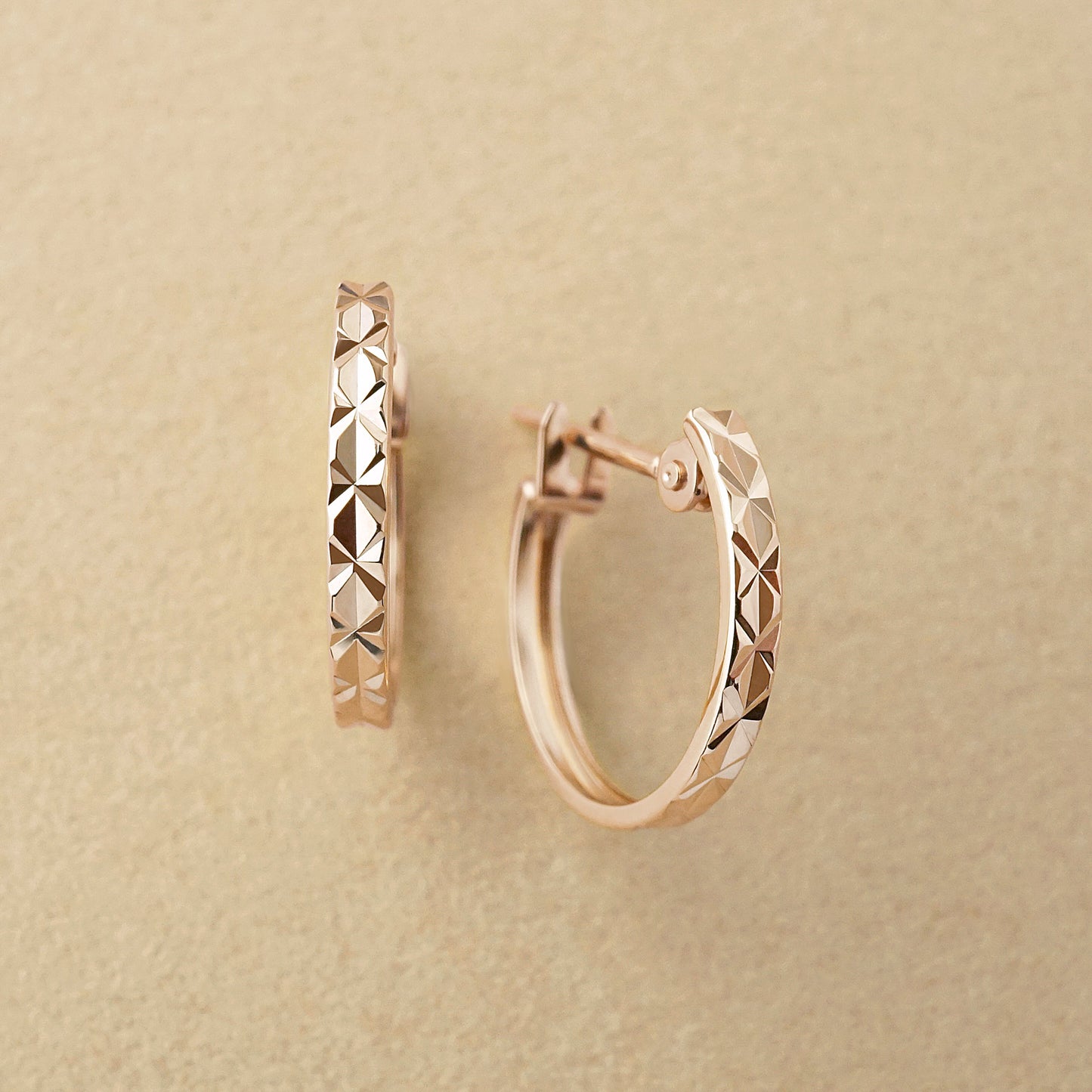 10K Faceted Hoop Earrings (Rose Gold) - Product Image