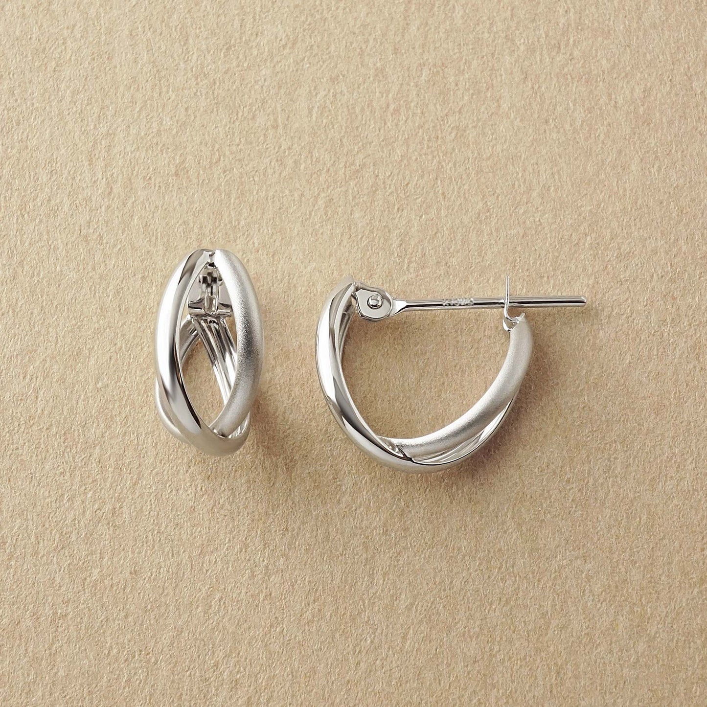 10K Crossover Hoop Earrings XS (White Gold) - Product Image