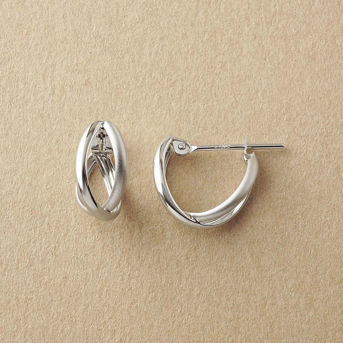 10K Crossover Hoop Earrings XS (White Gold) - Product Image