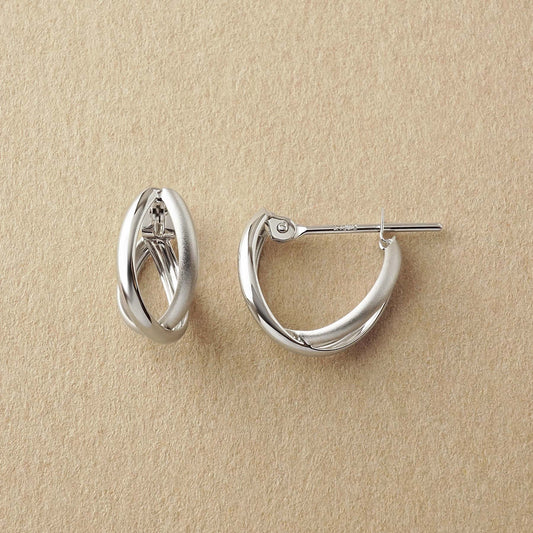 10K Crossover Hoop Earrings XS (White Gold) - Product Image