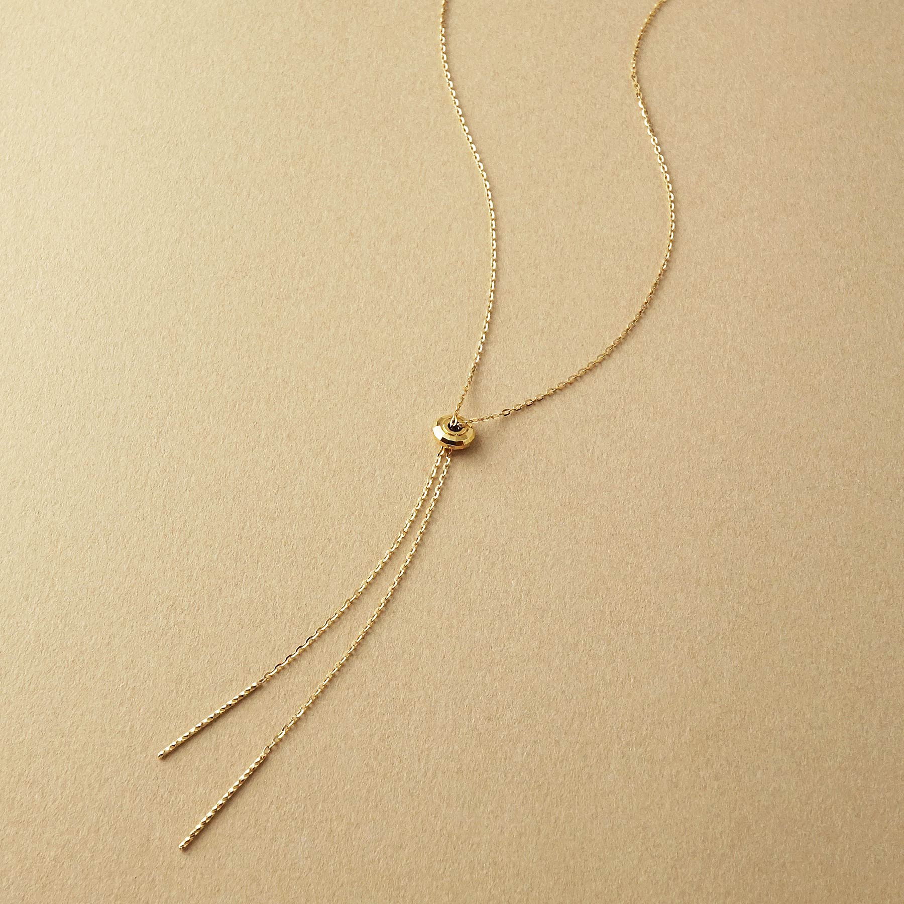 18K/10K Mirror Ball Long Lariat Necklace (Yellow Gold) - Product Image