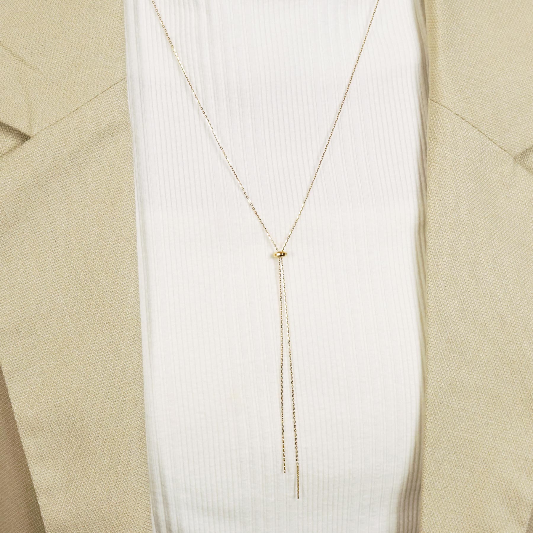 18K/10K Mirror Ball Long Lariat Necklace (Yellow Gold) - Model Image
