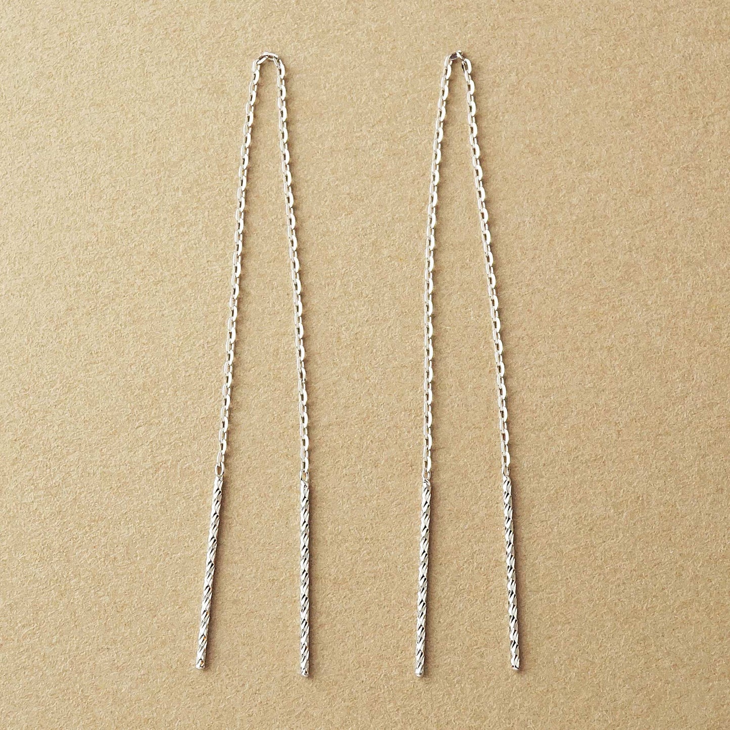 10K Diamond-Cut Bar Threader Earrings (White Gold) - Product Image