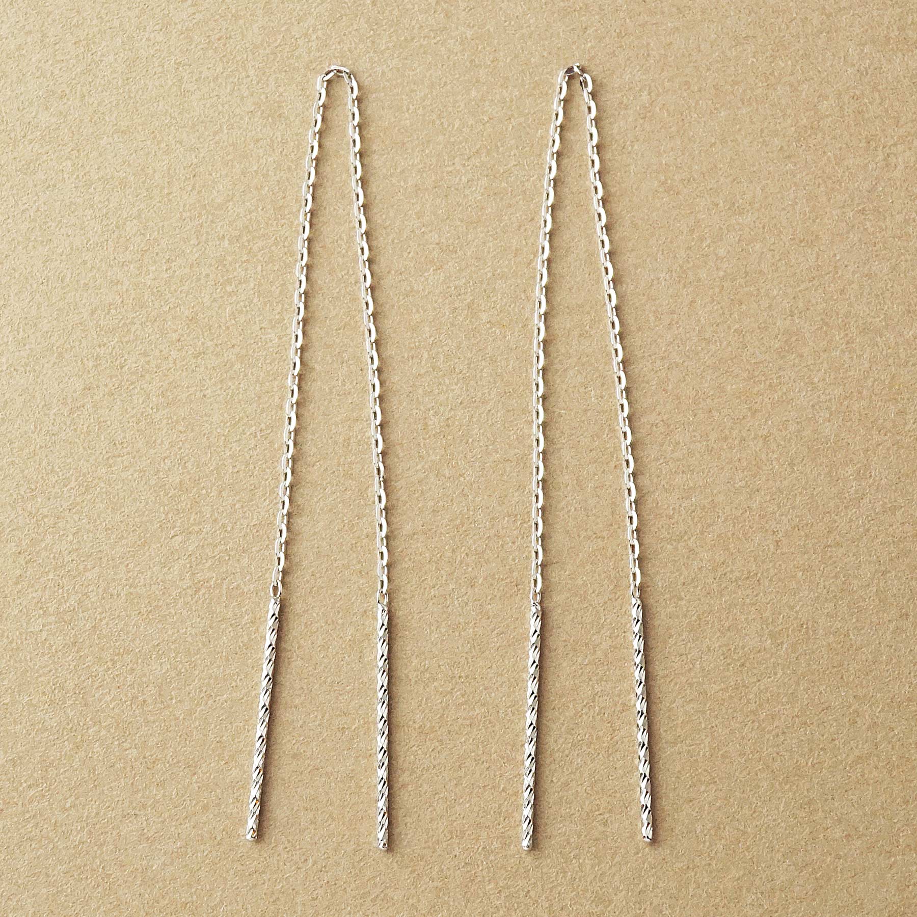 10K Diamond-Cut Bar Threader Earrings (White Gold) - Product Image