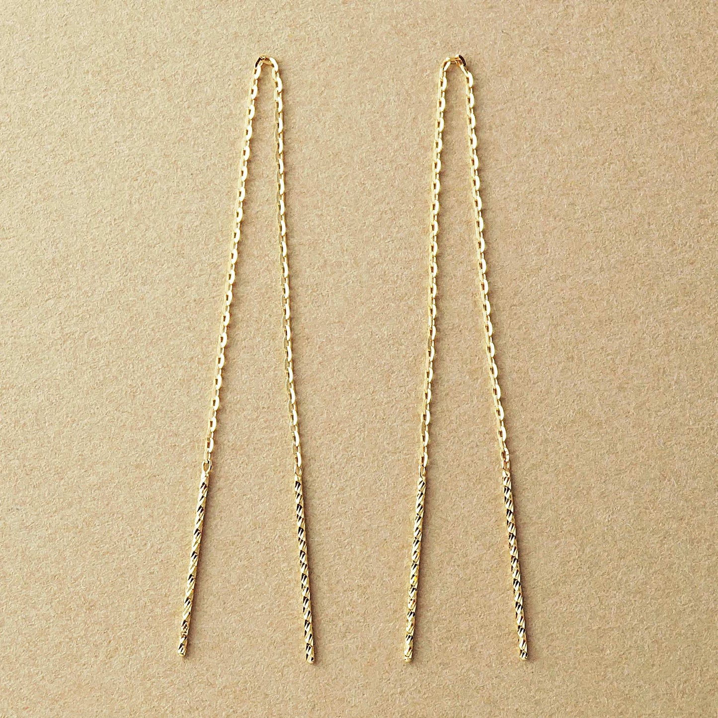 10K Diamond-Cut Bar Threader Earrings (Yellow Gold) - Product Image