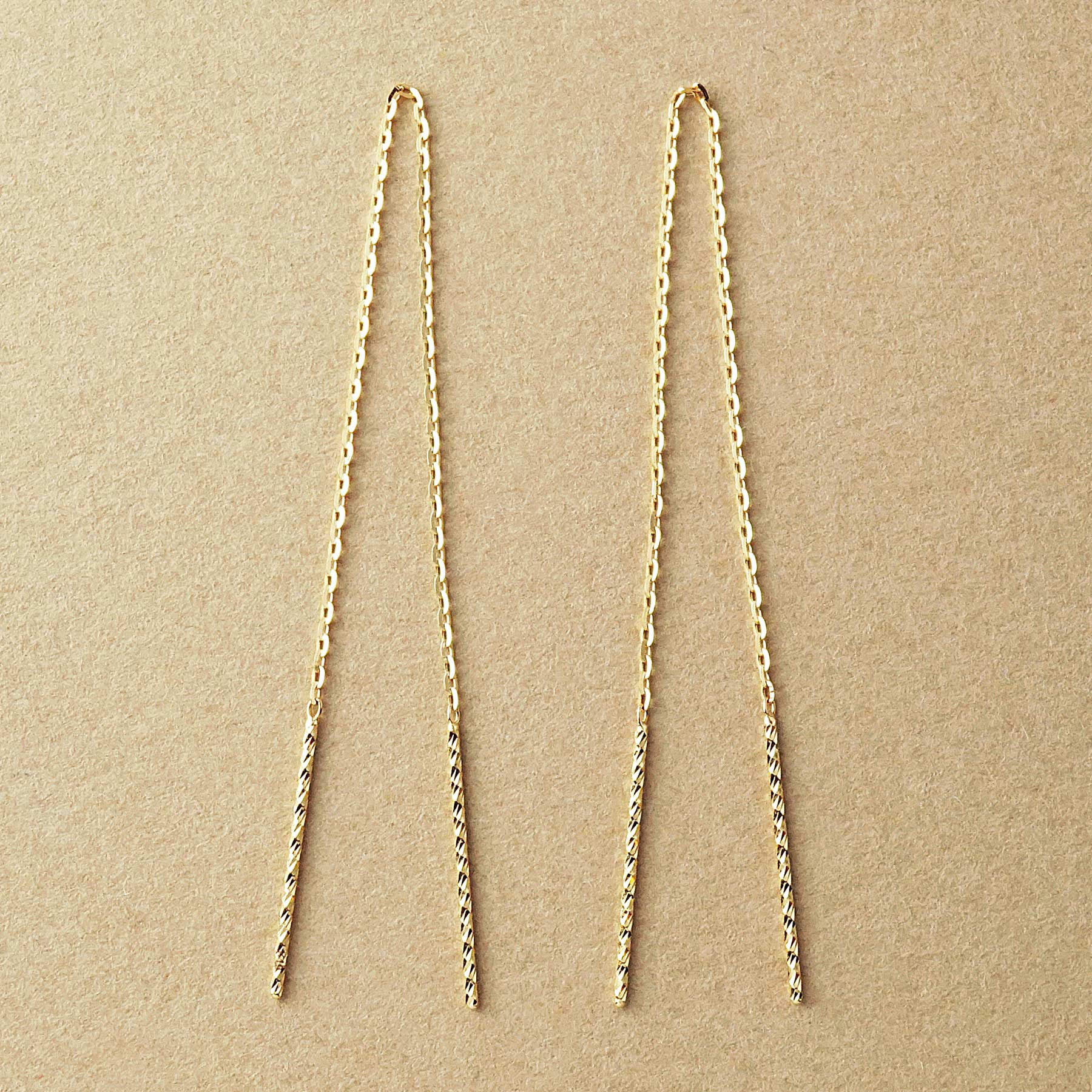 10K Diamond-Cut Bar Threader Earrings (Yellow Gold) - Product Image