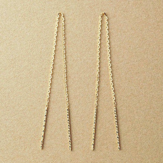 10K Diamond-Cut Bar Threader Earrings (Yellow Gold) - Product Image