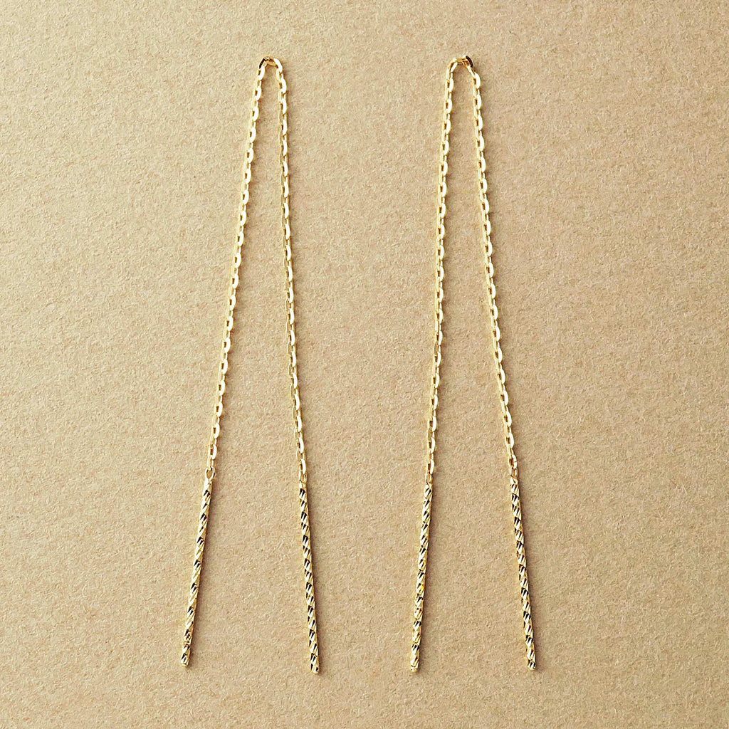10K Diamond-Cut Bar Threader Earrings (Yellow Gold) - Product Image