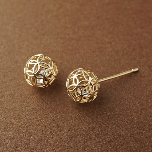 [Pannier] 10K Flower Basket Stud Earrings (Yellow Gold) - Product Image