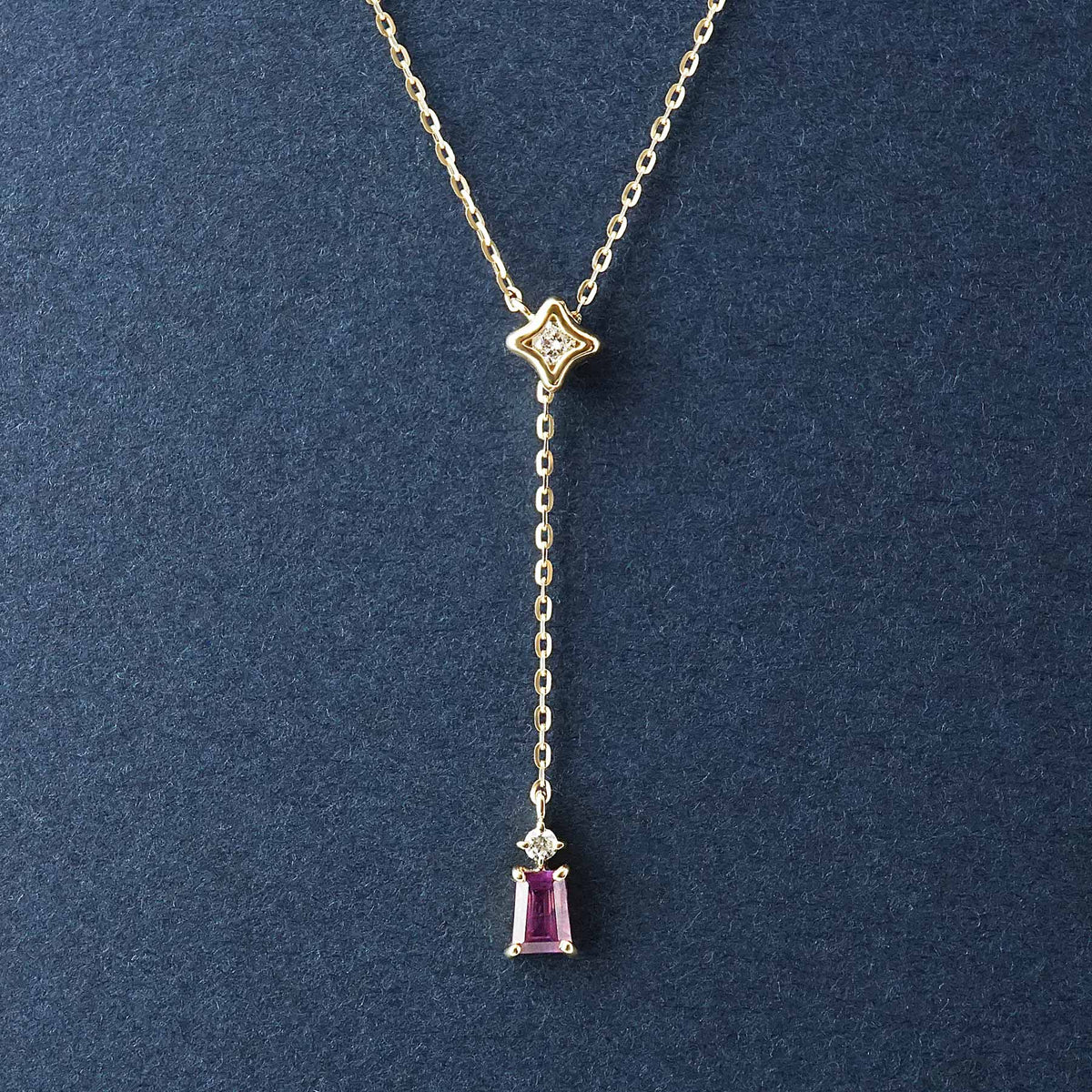 [Limited Quantity] 10K Diamond Windsor Sapphire 2Way Adjustable Necklace (Yellow Gold) - Product Image