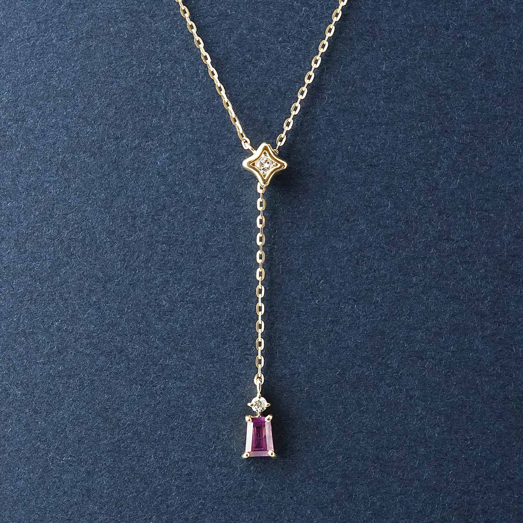 [Limited Quantity] 10K Diamond Windsor Sapphire 2Way Adjustable Necklace (Yellow Gold) - Product Image