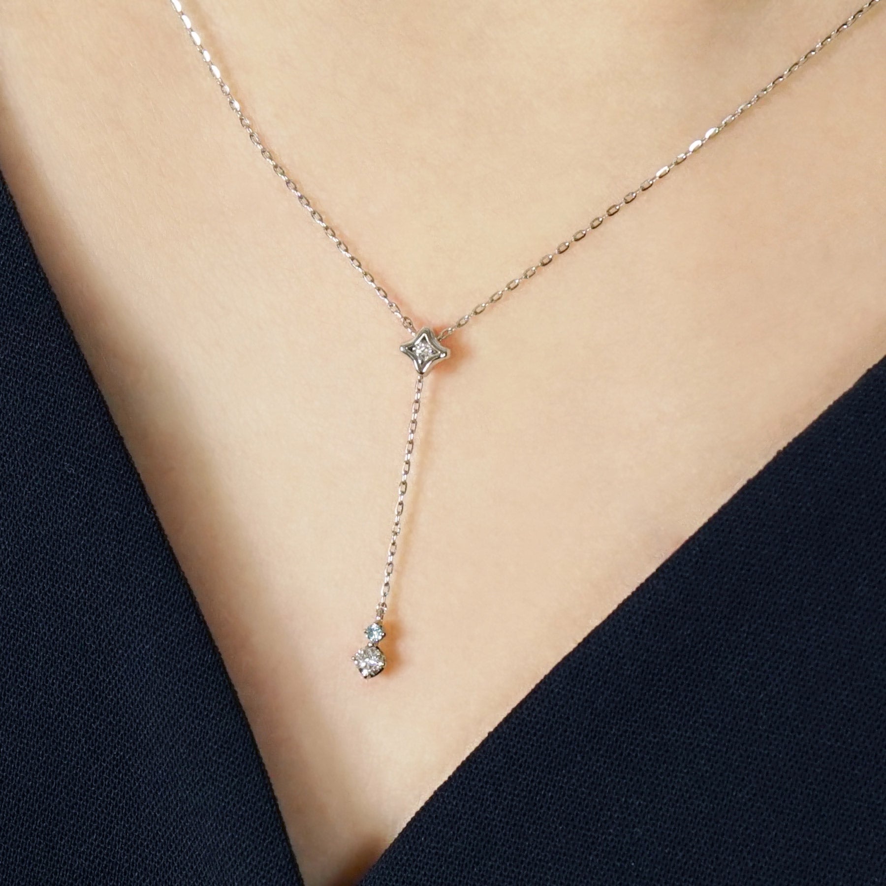 Platinum Diamond 2Way Adjustable Necklace - Model Image