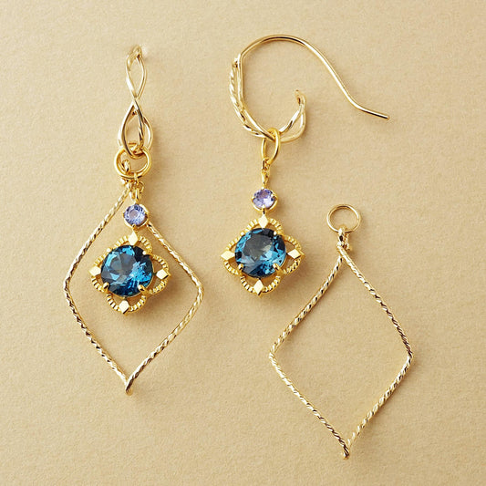 [Palette] Gold Filled / 925 Sterling Silver London Blue Topaz Earring Charm Set [On Stage] (Large Link) - Product Image