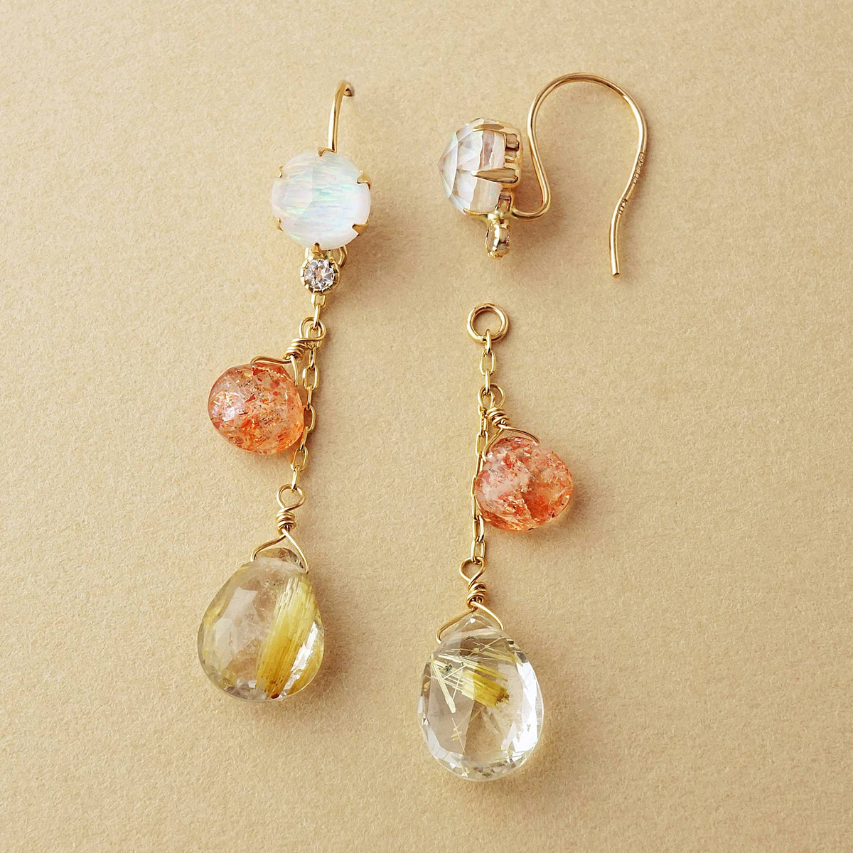 [Palette] 10K Golden Rutilated Quartz Earring Charm Set [Veil] (Yellow Gold) - Product Image