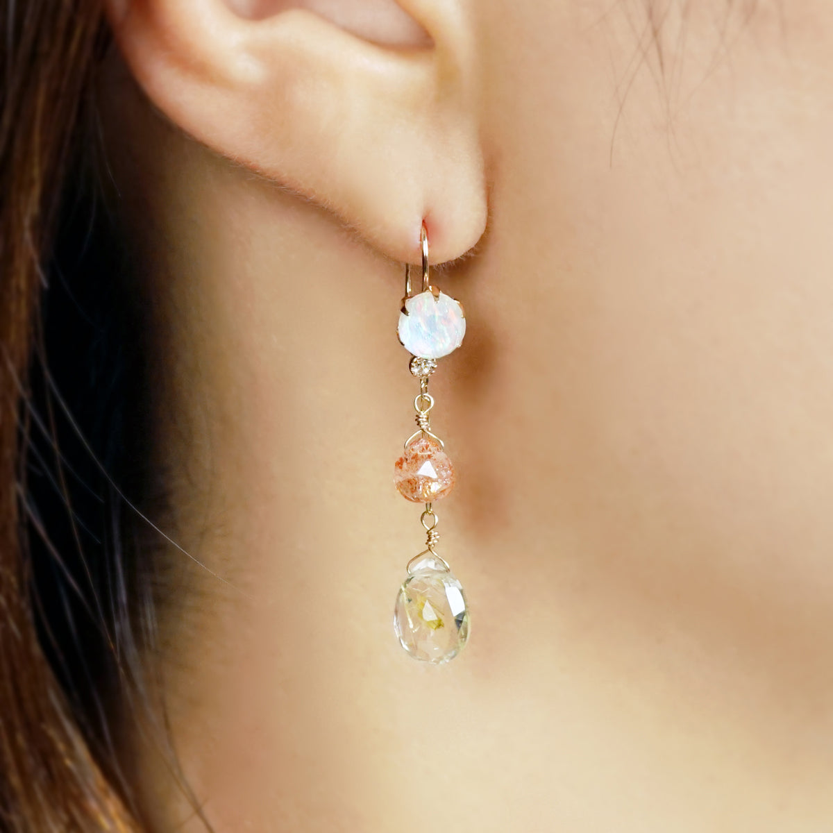 [Palette] 10K Golden Rutilated Quartz Earring Charm Set [Veil] (Yellow Gold) - Model Image