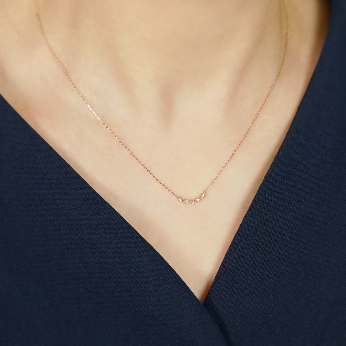 10K Five-Diamond Sparkle Necklace (Rose Gold) - Model Image